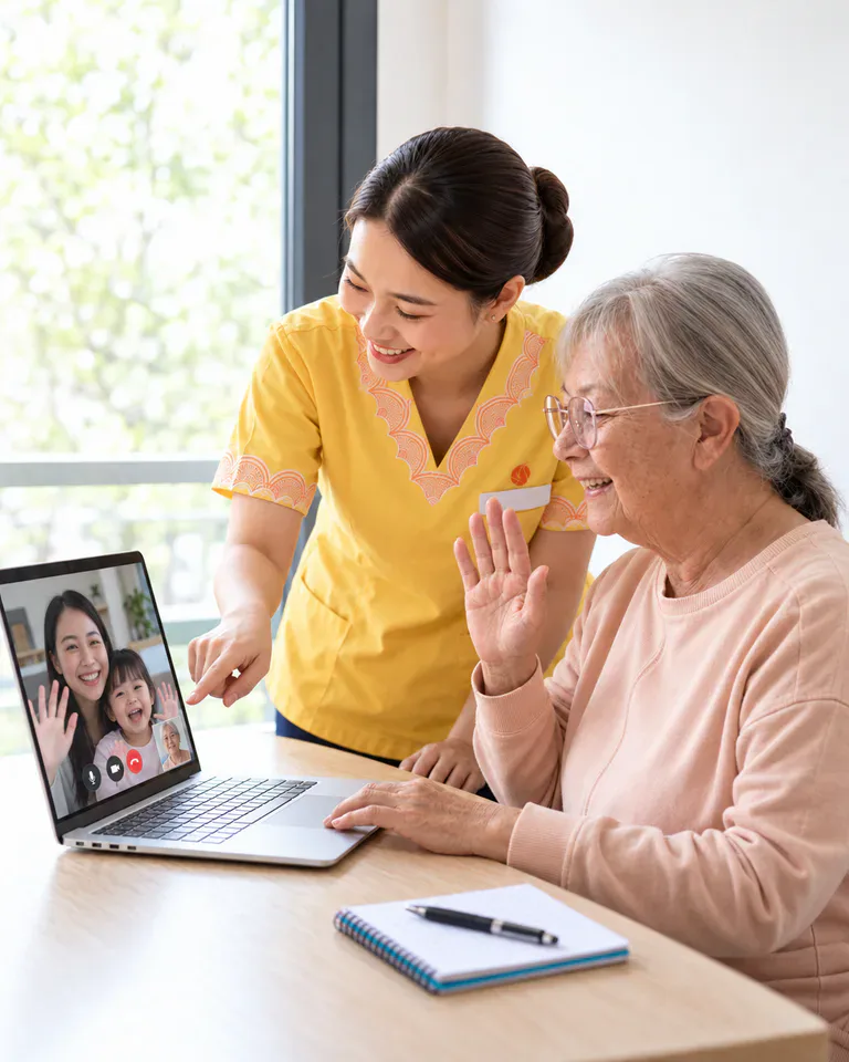Người cao tuổi gọi video trên thiết bị